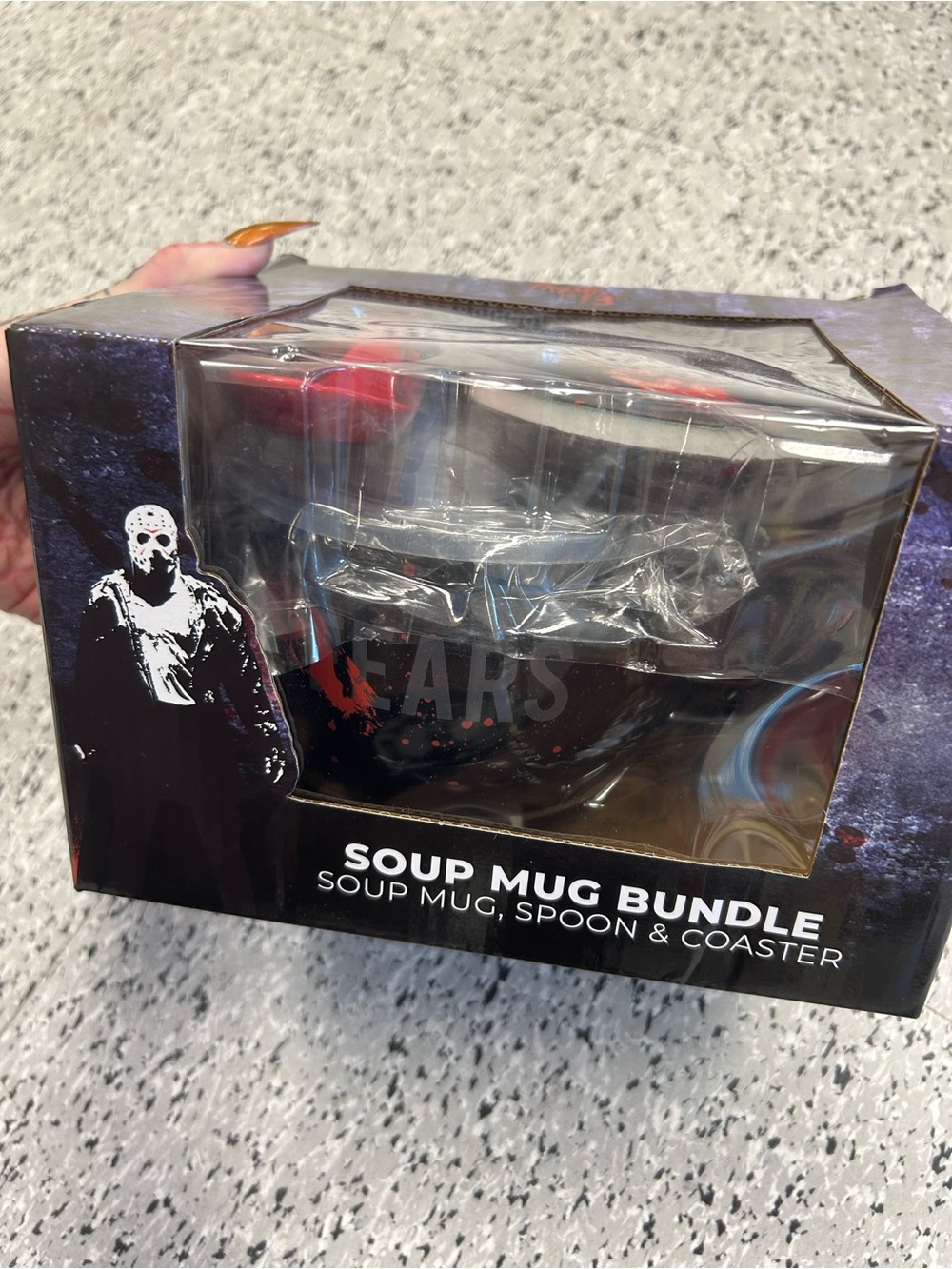 Horror-Themed Black & Red Soup Mug Bundle with Spoon and Coaster